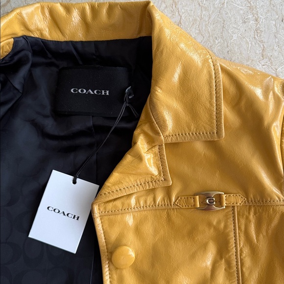 NWT Coach Women's Mustard Patent Leather Jacket. XS. $895 - Picture 12 of 13